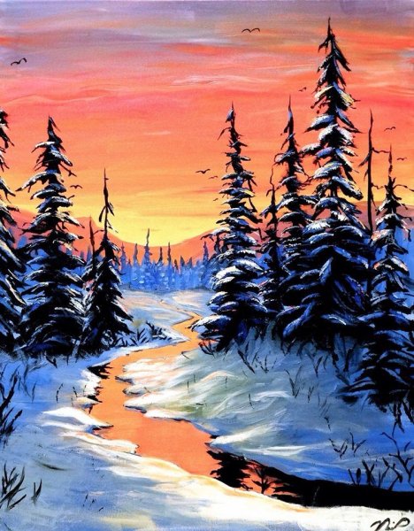 Рисование зимний пейзаж