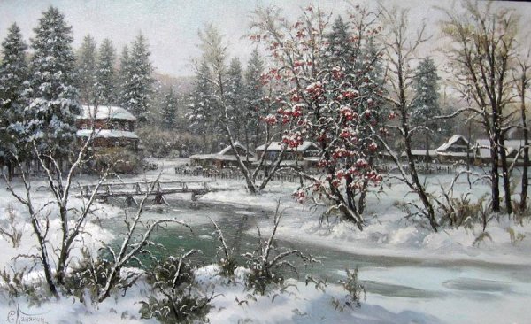 Художник Ханин Сергей Васильевич деревня зимой