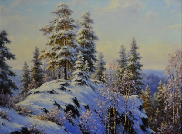 Сосны в снегу живопись