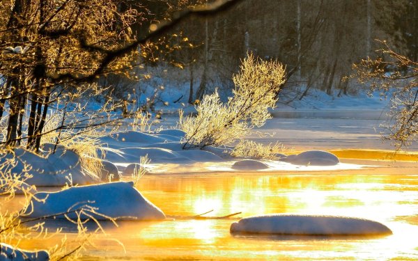Зима река солнце