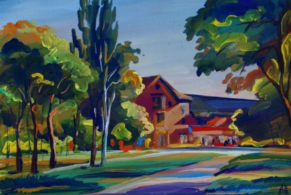 Пейзаж гуашью