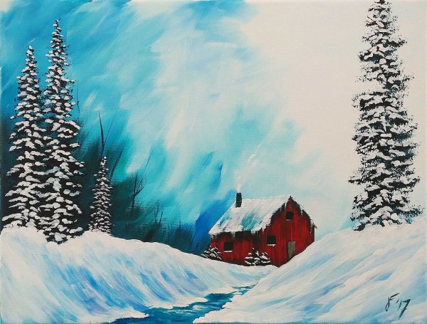 Зимний пейзаж акрилом