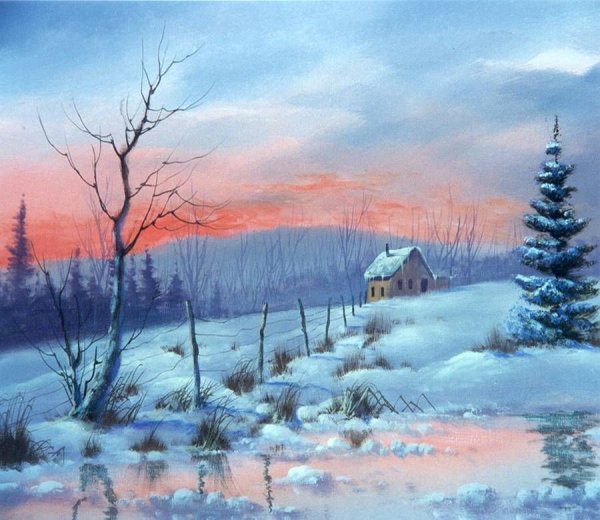 Зимний пейзаж акриловыми красками