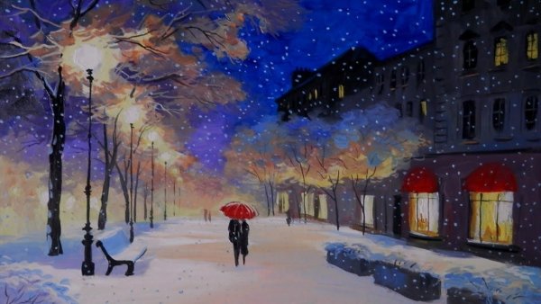 Зимний пейзаж акварелью для детей