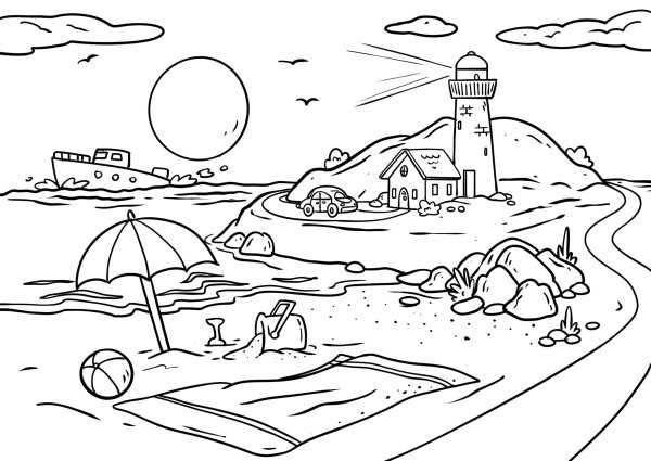 Морской пейзаж раскраска