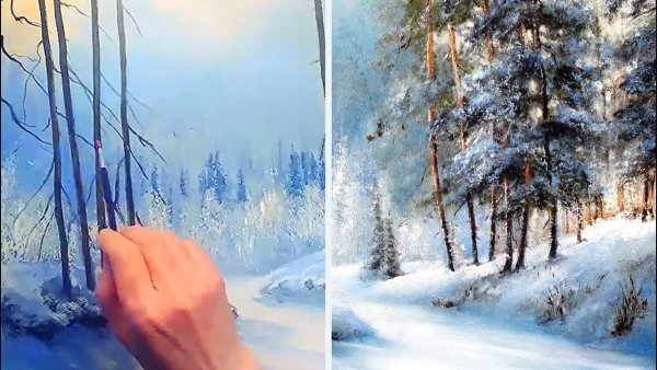 Зимний лес акрилом