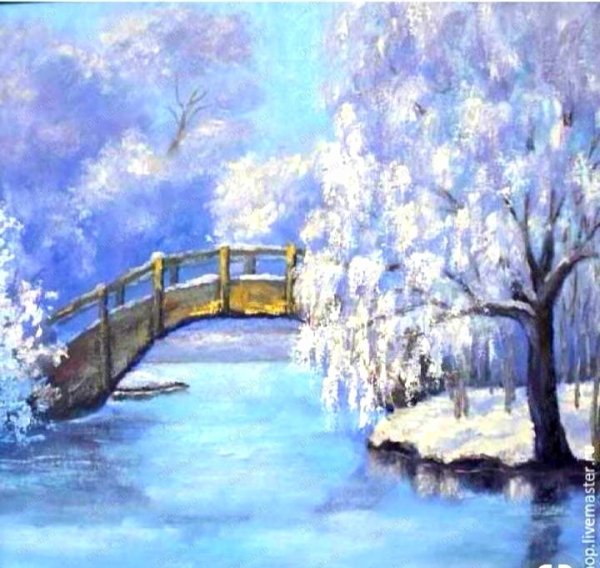 Зимний пейзаж с мостом