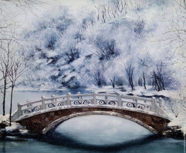Зимний пейзаж с мостом