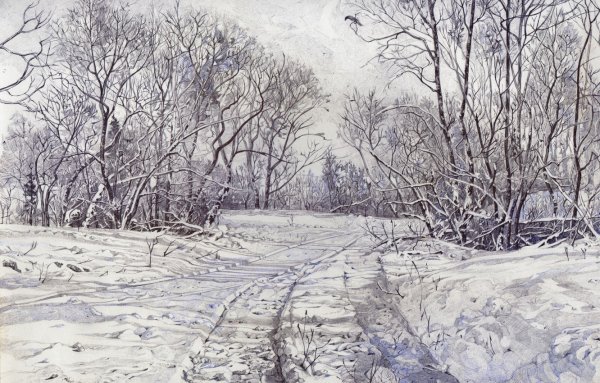 Зимний пейзаж карандашом для срисовки