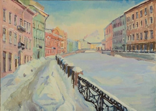Зимнее утро в городе живопись