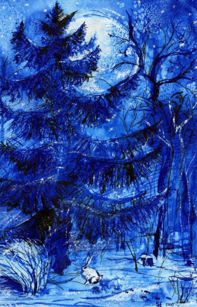Живопись в синих тонах зима