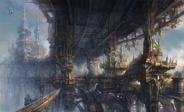Фэнтези город стимпанк арт