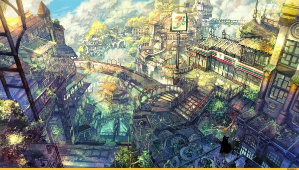 Steampunk Art город аниме