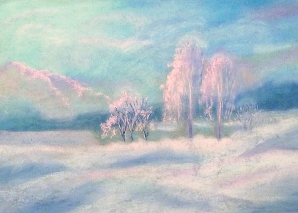 Зимний пейзаж пастелью