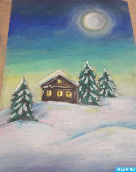 Зимний лес пастелью