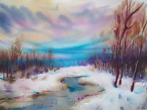 Шерстяная акварель зима