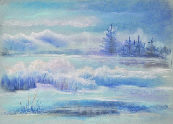 Зимний пейзаж пастелью