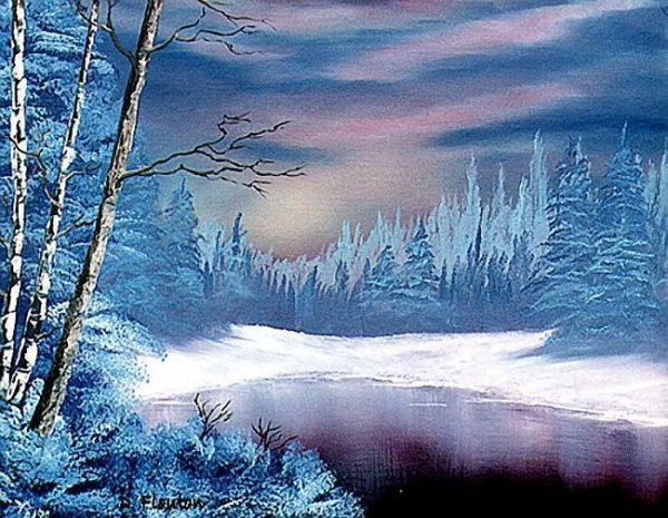 Зимний пейзаж белой краской