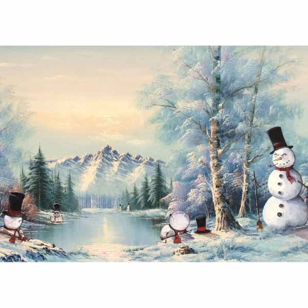 Зимний пейзаж со снеговиком