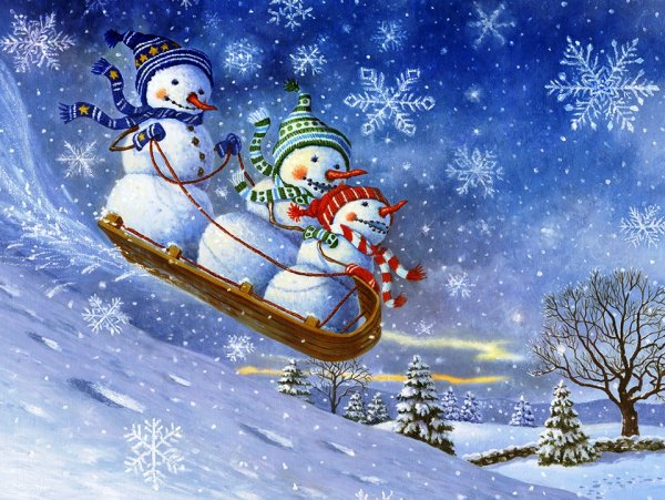 Новогодний пейзаж с животными