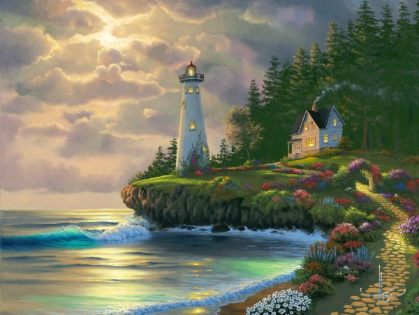 Томас Кинкейд живопись море маяки