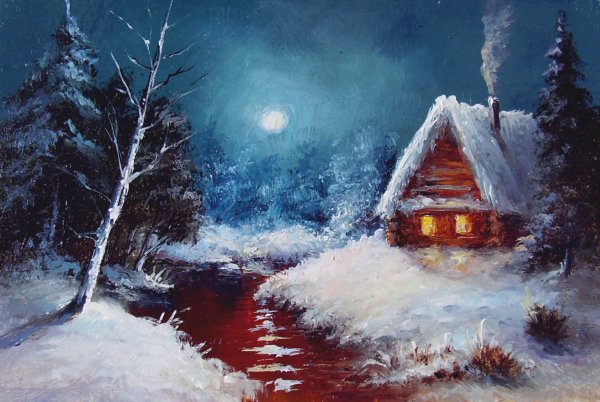 Зимний пейзаж живопись маслом
