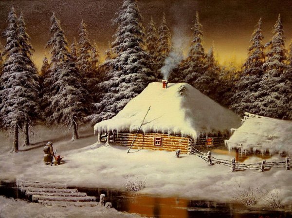 Зимний пейзаж с домиком