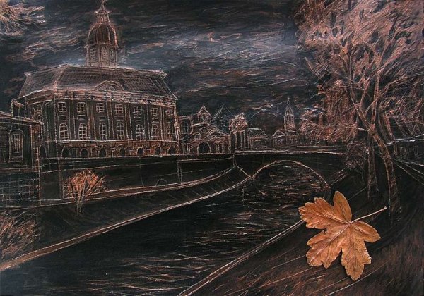 Граттаж город пейзаж