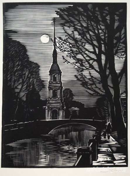 Ушин линогравюра пейзаж