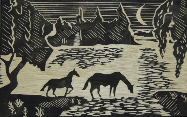 Граттаж пейзаж