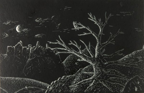 Граттаж заколдованный лес