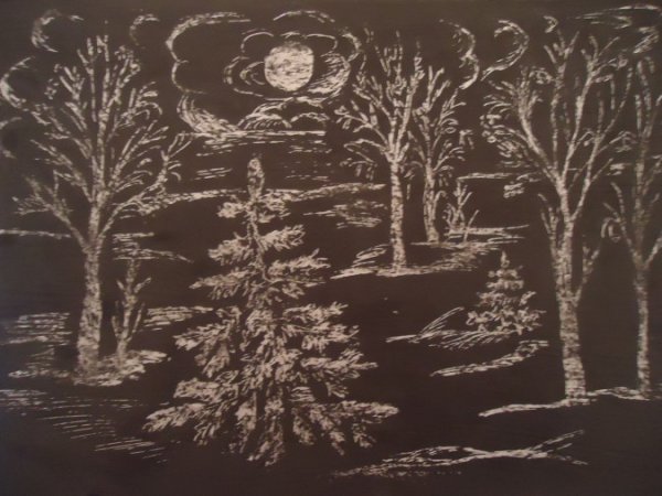 Техника граттажа пейзаж