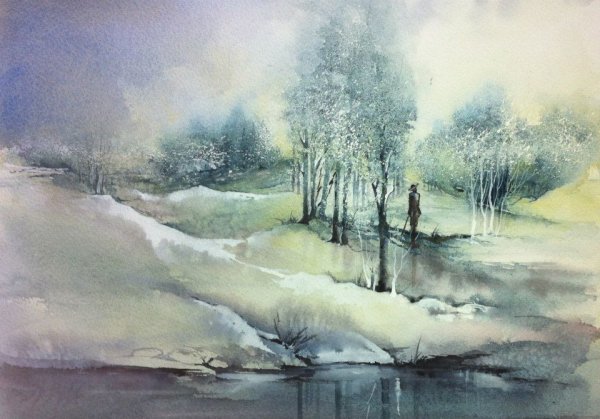 Лессировка акварелью пейзаж