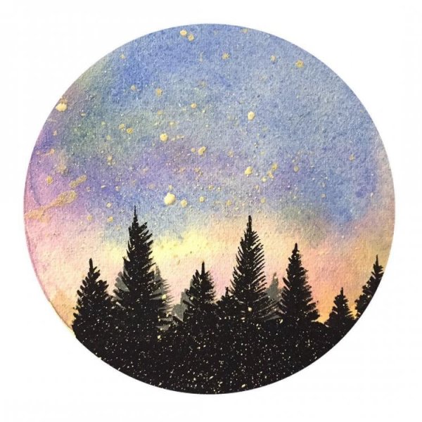 Акварельный пейзаж в круге