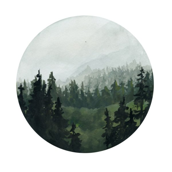 Пейзаж в круге акварелью