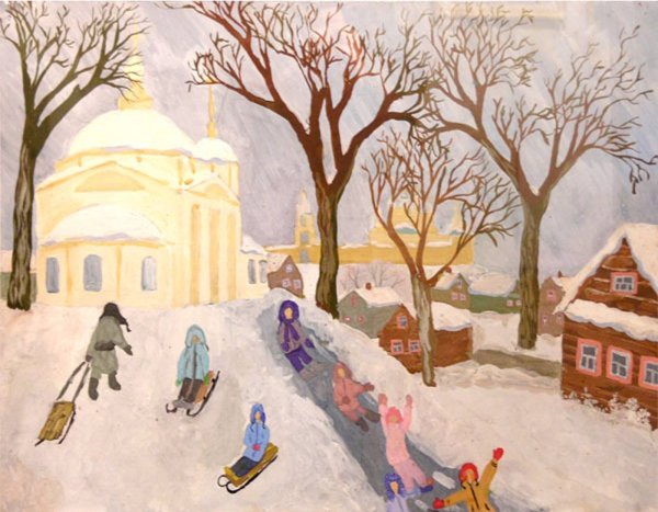 Зимний пейзаж в городе для детей