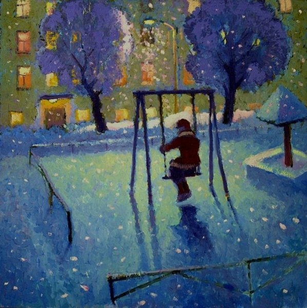 Картина пейзаж с лыжниками