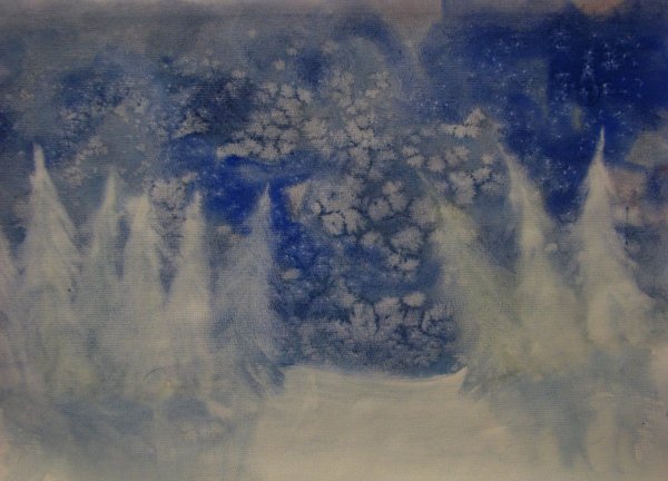 Зимнее небо акварелью