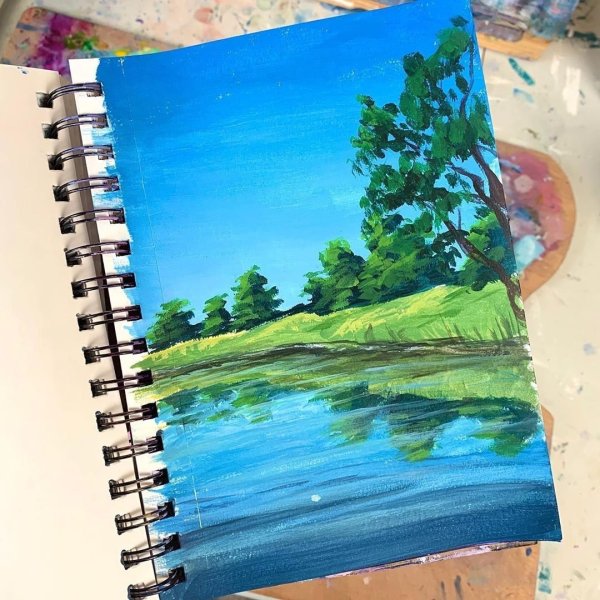 Зимний пейзаж рисунок акварелью