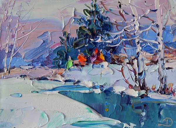 Зимний пейзаж мастихином маслом