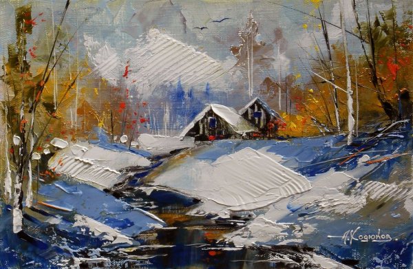 Живопись акрилом зима