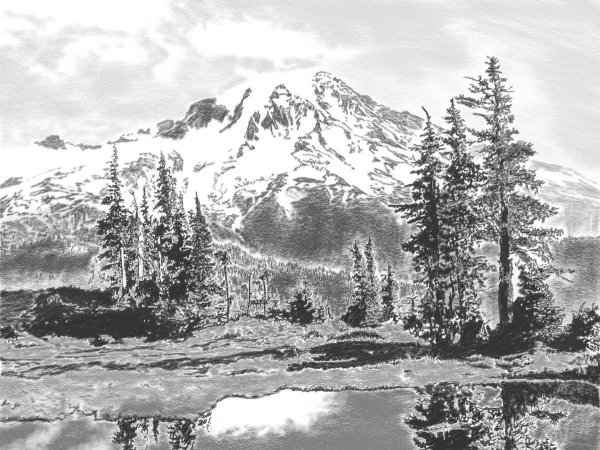 Горный пейзаж карандашом