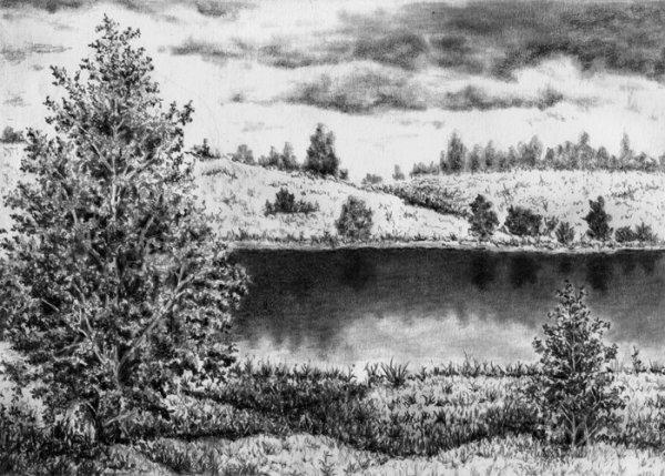 Сухая кисть пейзаж