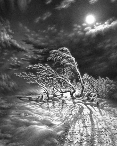 Пейзаж простым карандашом