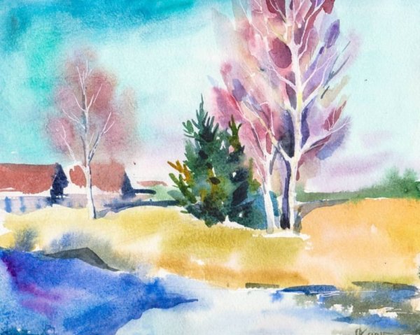 Зима акварелью для детей