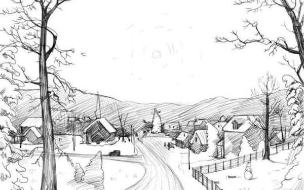 Рисунок на тему зима легкий