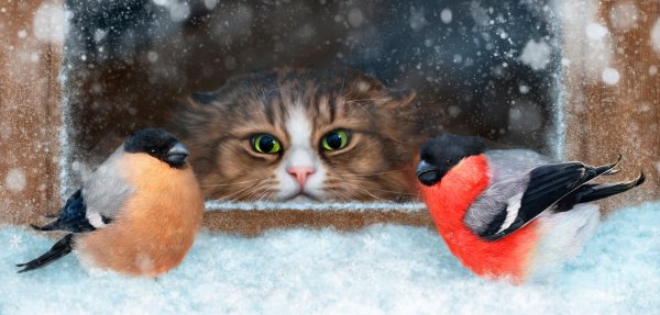 Снегири и коты