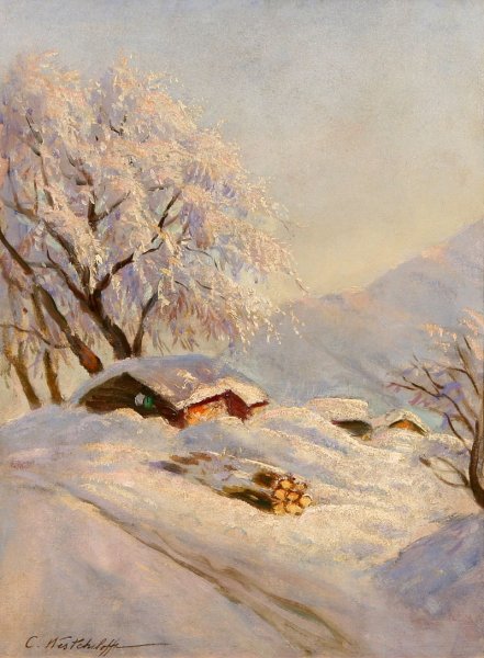 Константин Александрович Вещилов «зимний пейзаж с елями»