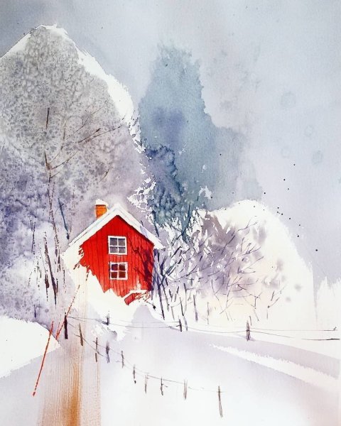 Гризайль пейзаж деревня