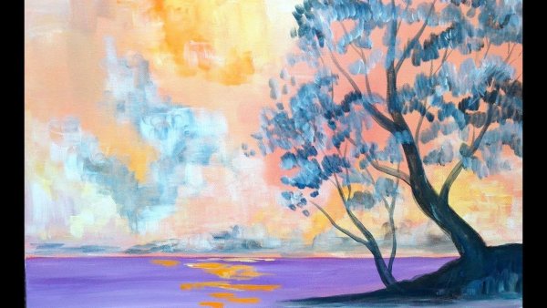 Пейзажи акрилом на бумаге